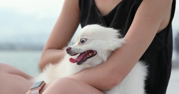 Woman play with dog at outdoor