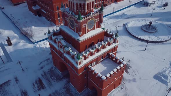 Aerial View Of The Kremlin And The Cathedral In Winter Yoshkar Ola