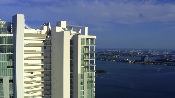 Aerial Reveal Miami Biscayne Bay Behind Building