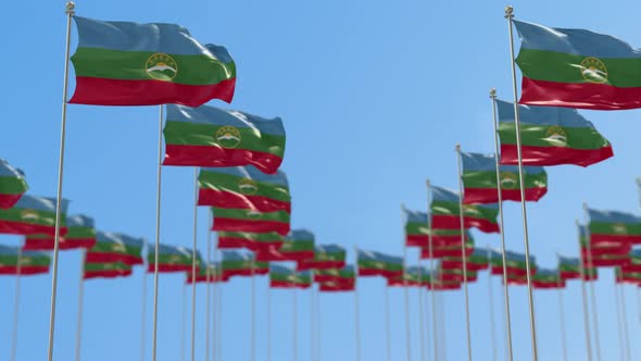 Karachay Cherkessia Row Of National flags Walk Throw Animation