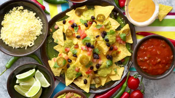 Mexican Nachos Tortilla Chips with Black Bean Jalapeno Guacamole