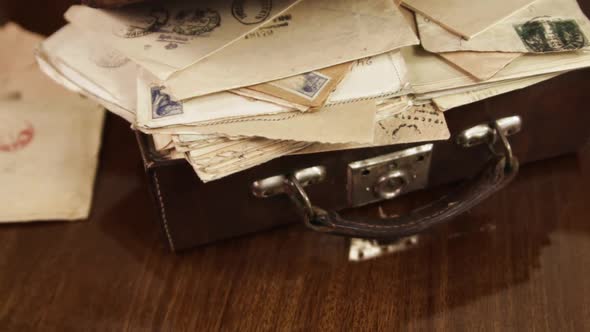 Vintage Suitcase With Paper Mails Of   Ww2 