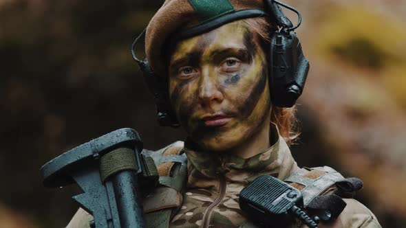 British Armed Military Forces Female Soldier Portrait Looking to the Camera