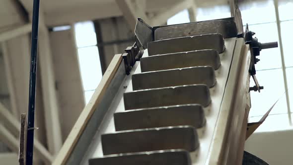 Automatic Conveyor inside a Pasta Factory. 4K Version.