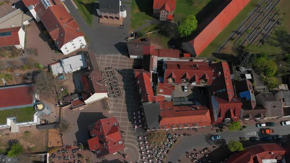 Beautiful flight over the monastery in the city of Lorsch.