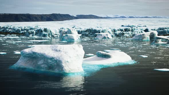 Antarctic Icebergs Near Rocky Beach