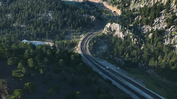 The road is high in the mountains aerial view 4 K Turkey