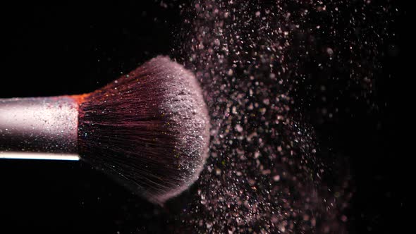 Colour Paint Concept, Make Up Brush with Powder Slow Motion