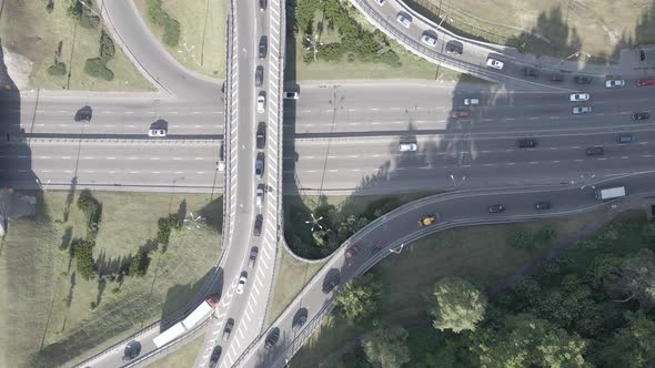 Cars Ride on the Road. Slow Motion. Kyiv. Ukraine. Aerial, Gray, Flat