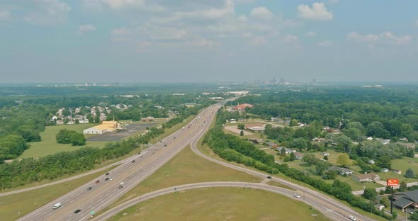 Highway US Interstate 70 Through the Scioto Woods Columbus Ohio USA of Aerial View