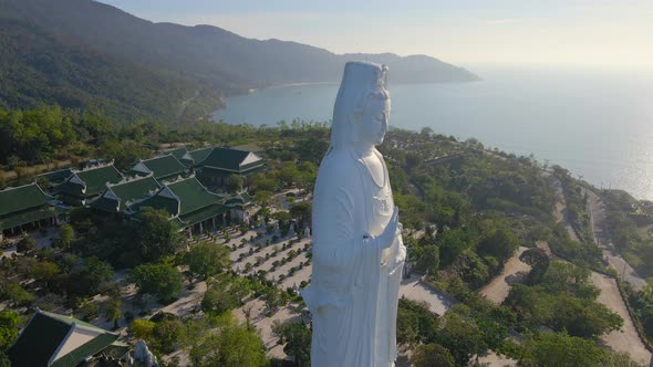 Aerial Shot of the Socalled Lady Buddha in the City of Danang