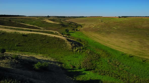 Drone Flies Over Countryside Landscape