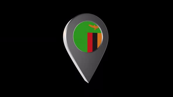 3d Animation Map Pointer With Zambia Flag With Alpha Channel -2K