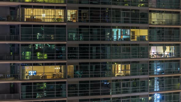 Glowing Windows of Skyscrapers at Evening Timelapse