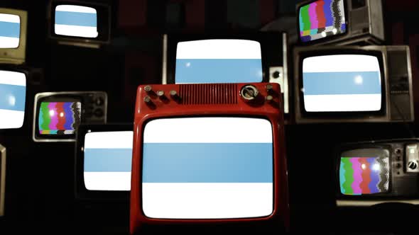 Flag of Tucuman province, Argentina, and Retro TVs.