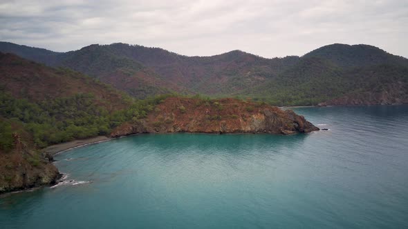 Drone view on the natural park among tracking path:"likya yolu" in South Turkey