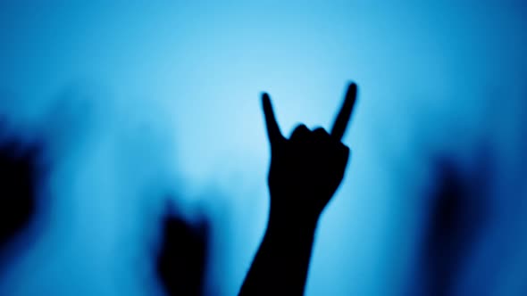 People Showing Rock and Roll Gesture with Fingers Isolated on Blue Background