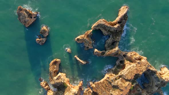 Aerial view of beautiful cliff formations in Lagos