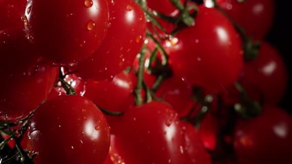 Cherry Tomatoes with Water Splash at a Dark Background