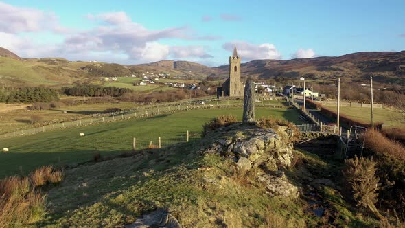 Aerial View of Standing Stone in Glencolumbkille in County Donegal Republic of Irleand