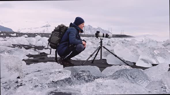 Photographer on Diamond Beach Iceland