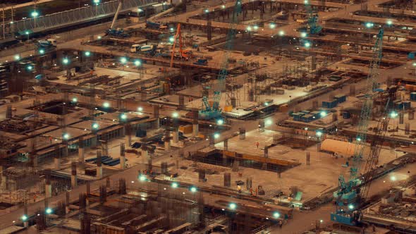 Time Lapse of Construction Site with Heavy Construction Machinery in Metropolis