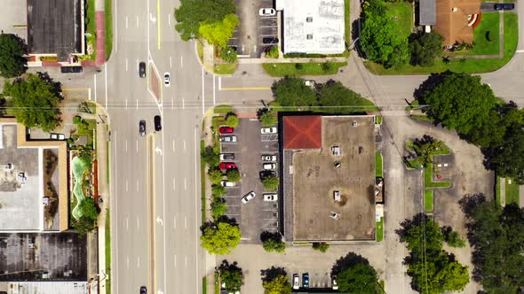 Aerial Overhead Shot Hollywood Boulevard Florida Road With Light Traffic