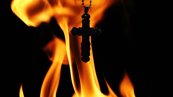 Christian Religion  Symbol Cross In Hell Fire 