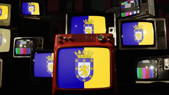 Flag of Santiago de Chile and Retro TVs.