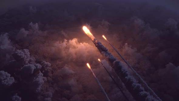 Meteors Flying Over the Clouds 4k
