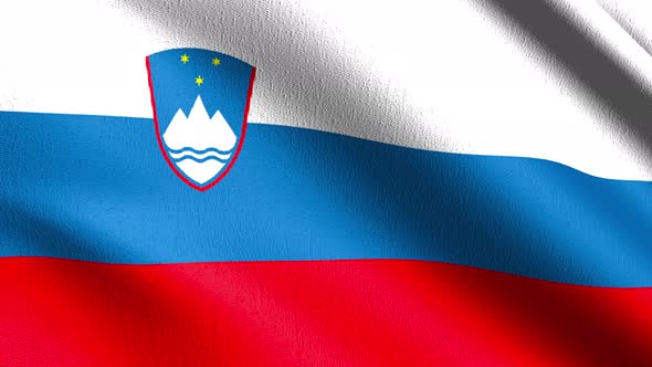 Seamless Loop 4K VDO. Slovenia national flag blowing in the wind isolated.