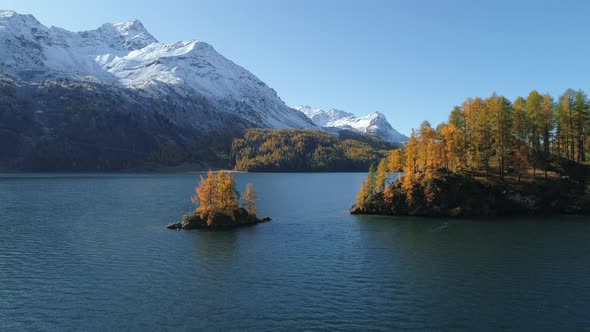 Aerial view of Lake Sils, Graubuenden, Switzerland