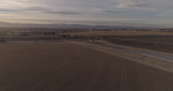 Colorado sunset over farmland on the plains.