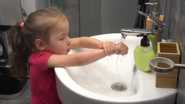 Prevention coronavirus (COVID-19). Handwashing. The child washes his hands