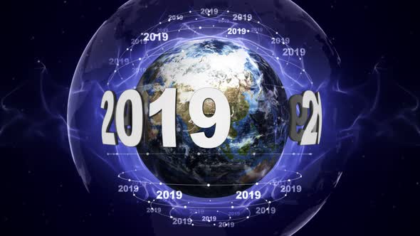 Earth and 2019 New Year Text Animation, Loop