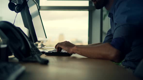 Businessman Working On Advocate Lawyer Office. Insurance Broker Overworked In Co-working.