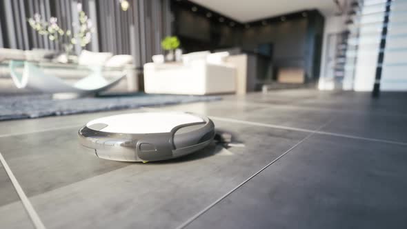 Robot Vacuum Cleaner Washing The Floor