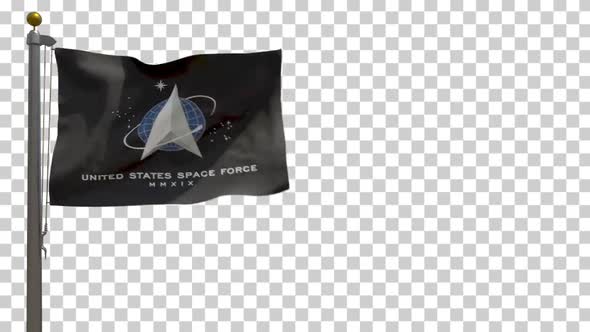 United States Space Force Flag (USA) on Flagpole with Alpha Channel - 4K