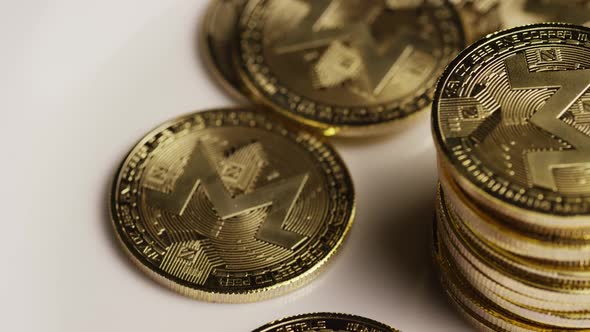 Rotating shot of Bitcoins 