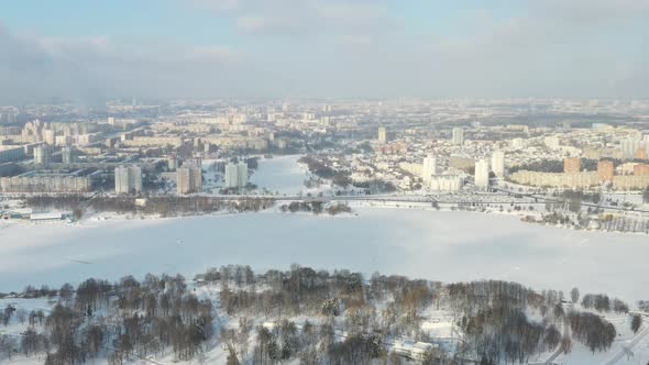 Top View of the Serebryanka District and the Chizhov Reservoir in Winter