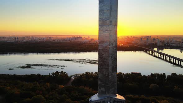 Monument Motherland in the Morning. Kyiv, Ukraine. Aerial View