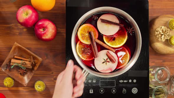 Cooking Mulled Wine Top View Gluhwein Recipe