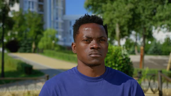 Portrait Confident Afroamerican Man Adult Ethnic Black Stands in Park