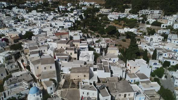 Village of Lefkes on the island of Paros in the Cyclades in Greece from the sky