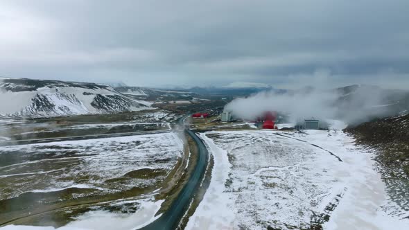 Aerial View of the Krafla Power Plant in Iceland