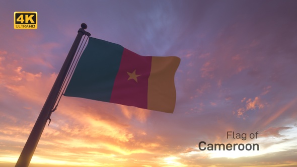 Cameroon Flag on a Flagpole V3 - 4K