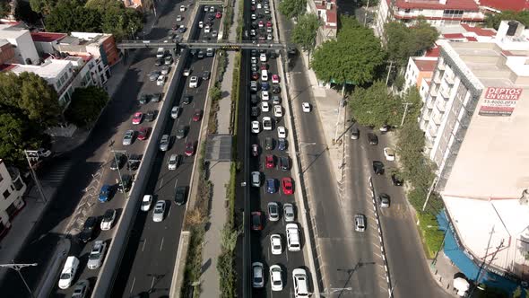 cenital view of traffic jam in viaducto in mexico