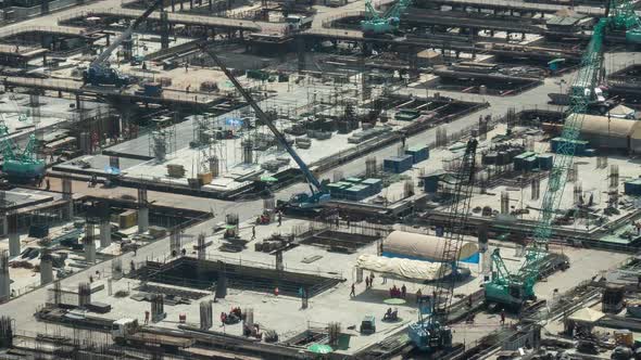 Time Lapse of Construction Site with Heavy Construction Machinery in Metropolis