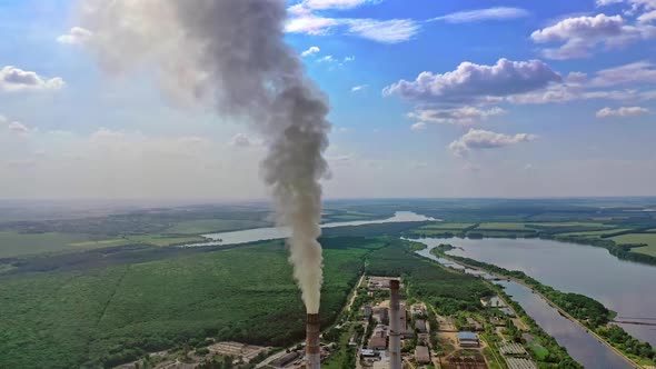 Air pollution of industry. Air pollution from power plant chimney