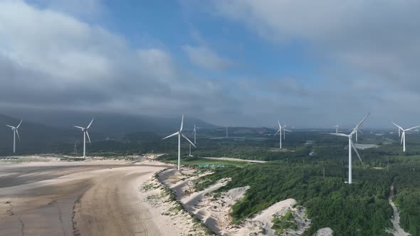 Wind Turbines in mountain during sunset